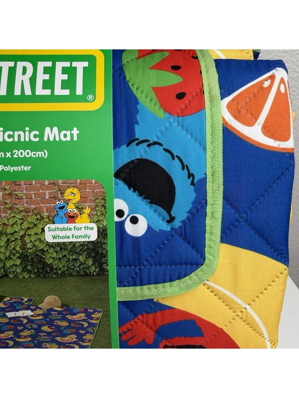 Sesame Street Outdoor Picnic Mat 79x79 Oversized Elmo Cookie Monster Fruit